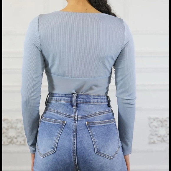 Women's Blue Long Sleeve bodysuit Top - Picture 2 of 3